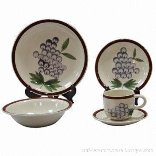16-piece Stoneware dinner set with reasonable price, various glazes are available, embossed